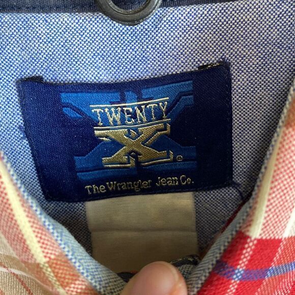 Wrangler Twenty X 20X Button Down Shirt Mens Sz M Long Sleeve Plaid Red Tan West - Picture 5 of 12